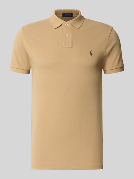 Produktfoto, beżowa koszulka polo Slim Fit Poloshirt aus reiner Baumwolle von Polo Ralph Lauren, gładka faktura, krój slim fit