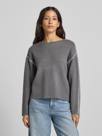 YAS Strickpullover mit Rundhalsausschnitt Modell 'STITCHA' Mittelgrau 4