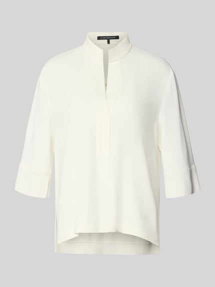 Produktfoto, Regular Fit Bluse aus Viskose-Elasthan-Mix mit 3/4-Arm von Luisa Cerano in Creme, Stehkragen, glatte Textur, lockere Form