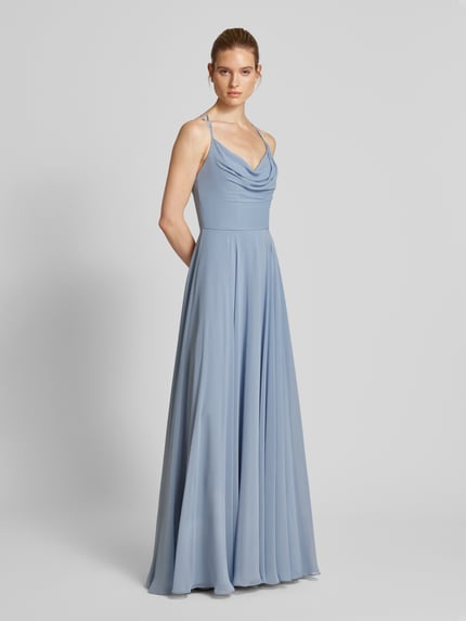LUXUAR FASHION Abendkleid mit Wasserfall-Ausschnitt Rauchblau 1