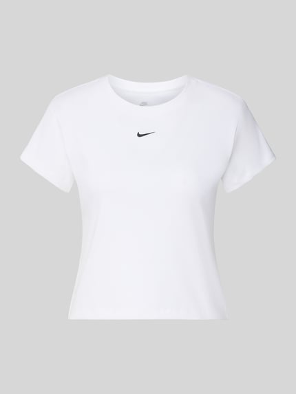 Cropped T-Shirt in Ripp-Optik mit Logo Shop The Look MANNEQUINE