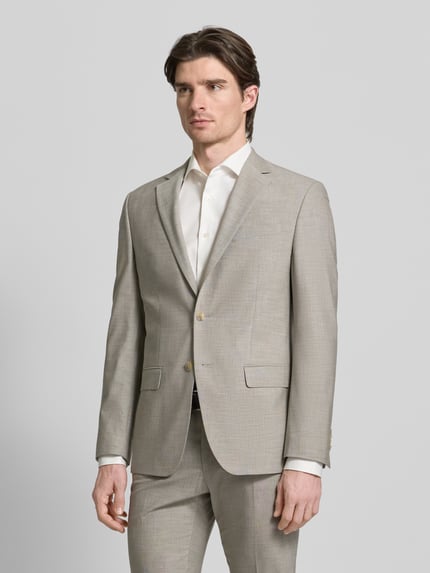 Männermodel trägt Regular Fit Anzugjacke mit Viskose-Anteil van HECHTER PARIS in lichtgrijs, elastische stofmix, Ganzkörperansicht von vorne.