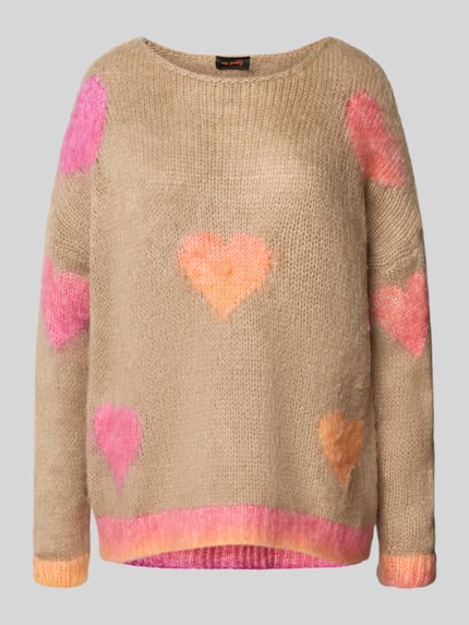 miss goodlife Sweter lniany o kroju oversized z dodatkiem wełny z alpaki z imitacji dzianiny Piaskowy 2