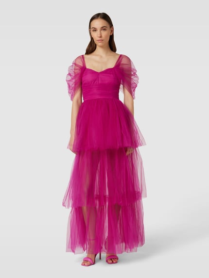 Lace & Beads Avondjurk in off shoulder-design Fuchsia - 4