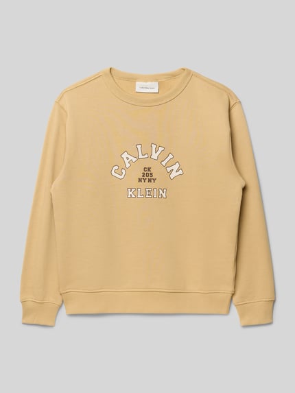Calvin Klein Jeans Bluza o kroju regular fit z nadrukiem z logo model 'Varsity' Camel 1