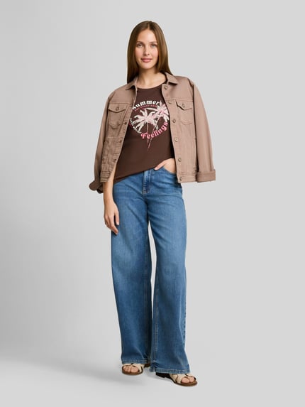 Tom Tailor Denim Regular Fit T-Shirt aus reiner Baumwolle mit Motiv-Print Schoko Melange 1