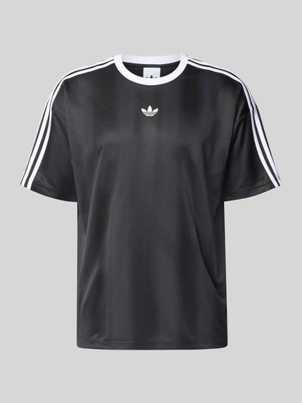 Produktfoto, Funktionsshirt mit Logo und Rundhalsausschnitt von adidas Originals in Schwarz mit weißen Kontraststreifen, Regular Fit, glatte Textur