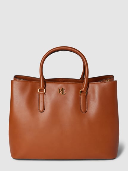 Lauren Ralph Lauren Satchel bag van leer met labelapplicatie, model 'MARCY' Cognac - 2