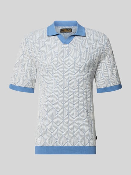 Productfoto, Slim Fit Poloshirt in breistructuur model 'Blake' van Jack & Jones Premium, katoen, blauw-wit patroon, korte mouw