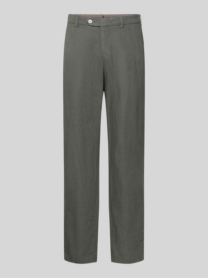 Produktfoto, Straight Fit Leinenhose aus reinen Leinen Modell 'Lynx' von Mmx in Grau mit Gesäßtaschen, Knopf- und Reißverschluss