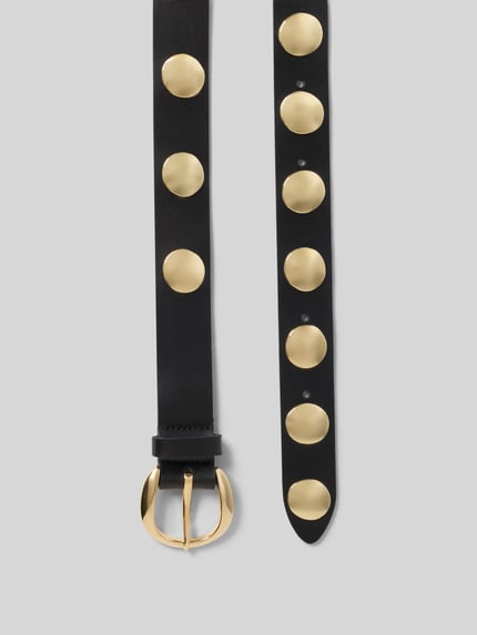 Produktfoto, Gürtel mit Nietenbesatz von Vanzetti in Schwarz mit goldfarbenen Nieten, Strukturmuster, Dornschließe, 3 cm Breite, Damen Accessoire