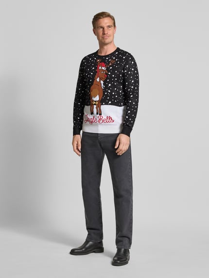 Lindbergh Strickpullover im Allover-Look mit Rundhalsausschnitt Black 1