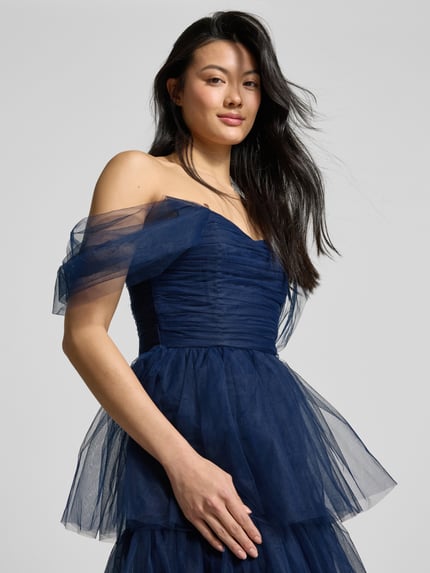 Lace & Beads Abendkleid im Stufen-Look Marine 3