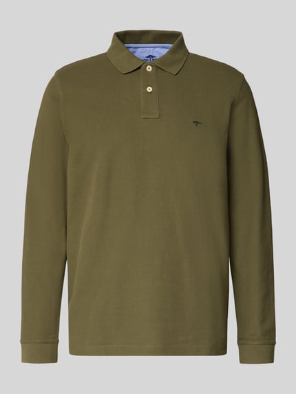 Produktfoto, Poloshirt met Label-Stitching van Fynch-Hatton in olijfgroen, katoen, regular fit, polokraag, ribboorden, rechte vormen, korte knoopsluiting