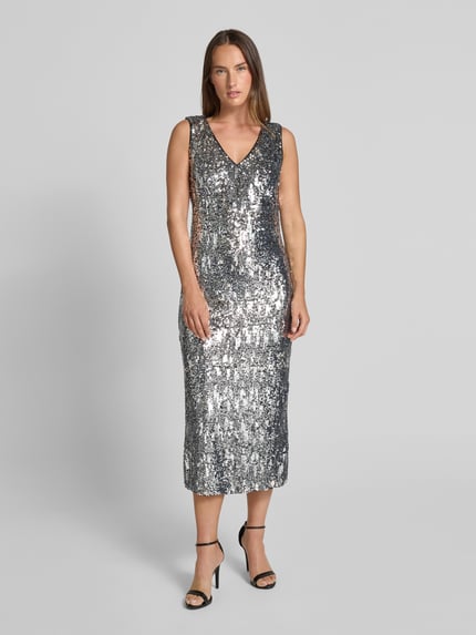 GUIDO MARIA KRETSCHMER WOMAN Midikleid mit V-Ausschnitt Modell 'Asya' Silber 4