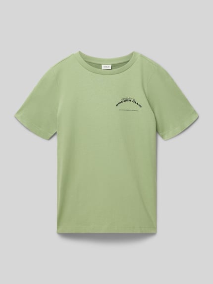 Produktfoto, Regular Fit T-shirt uit puur katoen van s.Oliver RED LABEL in look: effen met motiefprint, korte mouw, jersey structuur, kleur lichtgroen