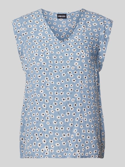 PIECES Blouse van viscose met V-hals, model 'NYA' Bleu - 2