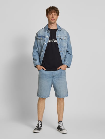 REVIEW T-shirt met geribde ronde hals Zwart - 1
