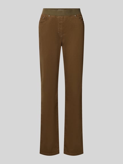 Produktfoto, Schmale Hose aus Baumwoll-Mix Modell 'PAMINA' von Raphaela By Brax, unifarbene Webware, 5-Pocket-Design, elastischer Bund, High Waist
