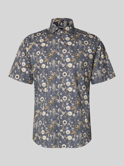 Produktfoto, Modern Fit Freizeithemd im Allover-Look Modell 'Hardy' von Brax mit Kentkragen, kurzer Knopfleiste, blau-gelbes Blumenmuster