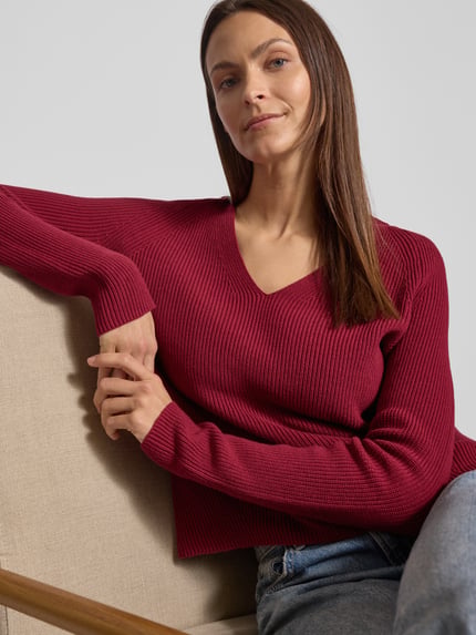 Tom Tailor Regular Fit Strickpullover aus reiner Baumwolle Rot 3