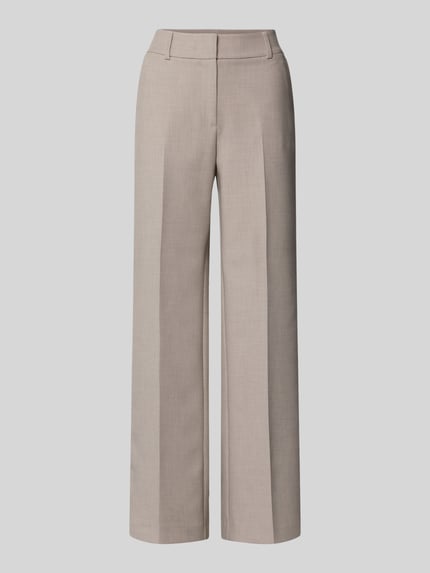 Produktfoto, Wide Leg Stoffhose mit Viskose-Anteil Modell 'RITA' von Selected Femme in gemêleerde look, wide leg pasvorm, persplooien, riemlussen, zijsteekzakken, aangezette achterzakken, beige tinten, gladde textuur.