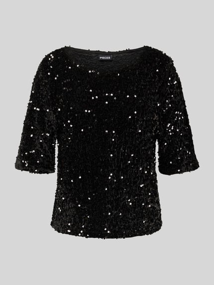 PIECES Regular Fit T-Shirt mit Paillettenbesatz Modell 'KAM' Black 2