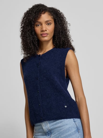 MOS MOSH mouwloos vest van Mix van wol en alpaca met Ronde hals Marineblauw - 3