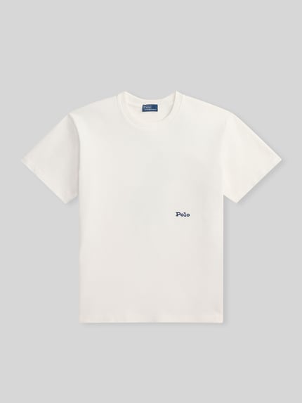 Produktfoto, Regular Fit T-Shirt aus reiner Baumwolle von Polo Ralph Lauren in Unifarbe Weiß mit Label-Schriftzug, Rundhals, kurzarm
