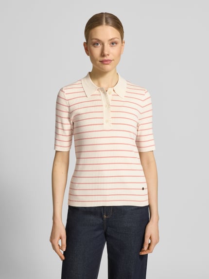 MOS MOSH koszulka polo o kroju regular fit z wzorem w paski model 'Caliz Stripe' Koralowy 4