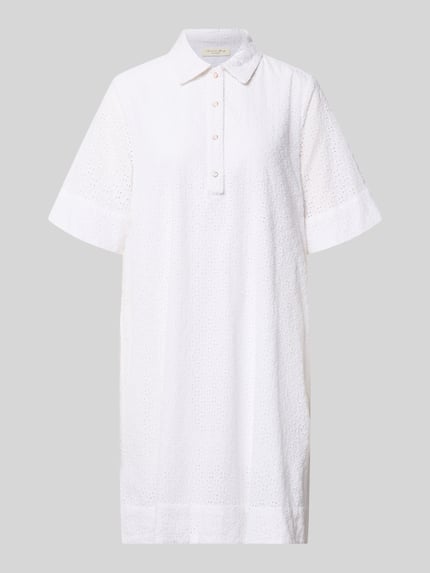 Produktfoto, Knielanges Hemdblusenkleid mit Lochstickerei von Christian Berg Woman aus Reine Baumwolle, Gerader-Schnitt, weiße Farbe, strukturierte Oberfläche