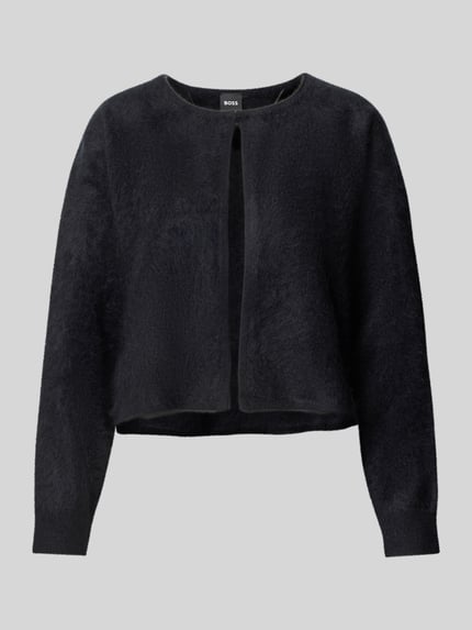 Produktfoto, Strickjacke aus Wolle Kaschmir ohne Verschluss von BOSS, unifarben, strukturierte Feinstrick-Optik, Rundhals, cropped, gerippte Ärmel