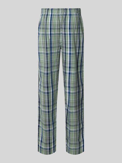 Produktfoto, Pyjama-Hose aus reiner Baumwolle von Christian Berg Men in grün-blau kariertem Muster mit elastischem Bund und Tunnelzug