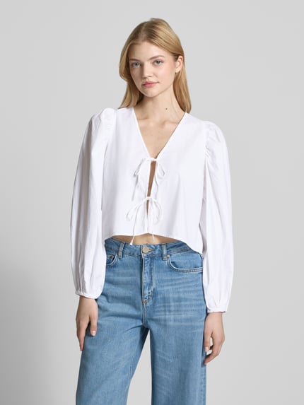 Gina Tricot Korte overhemdblouse met koordsluiting Ecru - 4