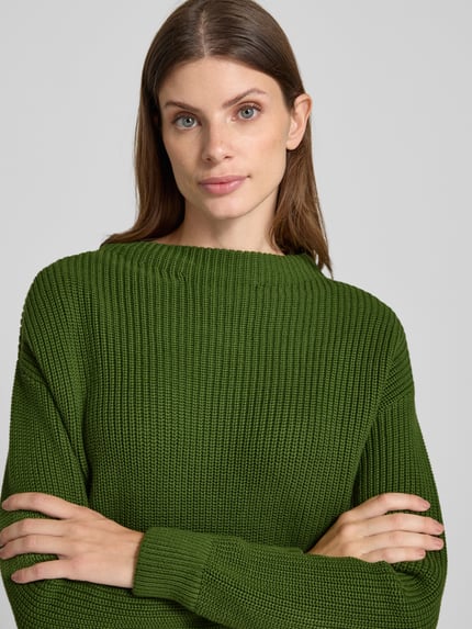 Jake*s Casual Strickpullover mit gerippten Abschlüssen Grass 3