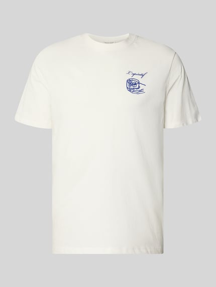 Productfoto, T-Shirt met motiefprint model 'EGEBJERG' van Casual Friday, zuiver katoen, regular fit, ronde hals, wit met blauw print, lengte achterkant maat M 72 cm
