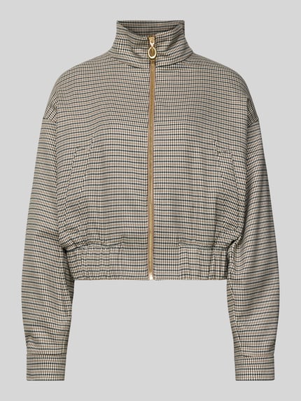 Produktfoto, Regular Fit Kurzblazer mit Allover-Muster Modell 'AMEFINE' von HUGO, Hahnentritt, Stehkragen, Reißverschluss, seitliche Eingrifftaschen