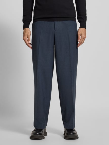 Scotch & Soda Straight fit stoffen broek met persplooien Donkerblauw - 4