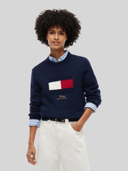 Tommy Hilfiger Pullover aus Wolle Kaschmir mit Logo-Intarsie Marine 4