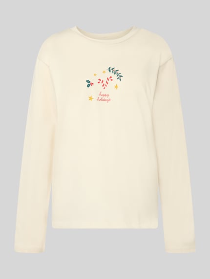 Jake*s Casual Pyjama-Set mit Happy-Holidays-Print Ecru 1