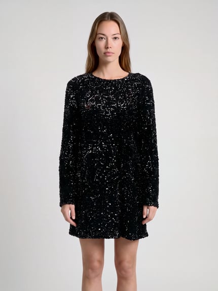 PIECES Paillettenkleid mit Rückenausschnitt Modell 'PCKAMMY' Black 4
