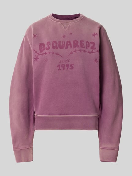 Produktfoto, Sweatshirt mit Label-Print von Dsquared2 in paars, puur katoen, los model, ronde hals, elastische boordjes, ruglengte maat XS 61 cm