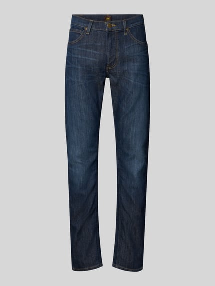 Produktfoto, Straight Fit Jeans im 5-Pocket-Design Modell 'DAREN' von Lee, bawełna ze stretchem, krój straight fit, ciemnoniebieski, szerokość w rozmiarze 32/32: 42 cm, długość nogawki wewnętrznej: 79 cm