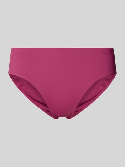 Productfoto, Bikini-Hose mit Label-Detail van Marc O'Polo in effen magenta, jersey-stretch materiaal met label-applicatie.