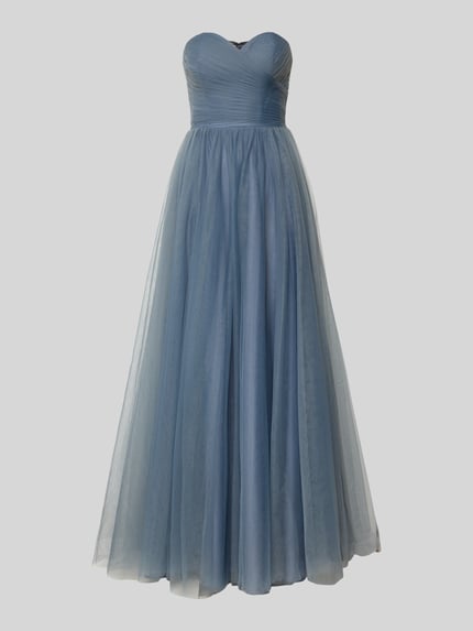 Produktfoto, Regular Fit Abendkleid in semitransparentem Design von Luxuar, A-Linie, blauer Farbton, Falten-Optik, schulterfrei, Unterrock