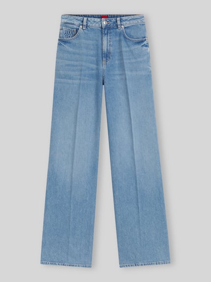 HUGO Wide Leg Jeans aus reiner Baumwolle mit Bügelfalten Hellblau 2