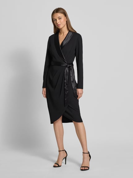 Adrianna Papell Knielange cocktailjurk in wikkellook Zwart - 1