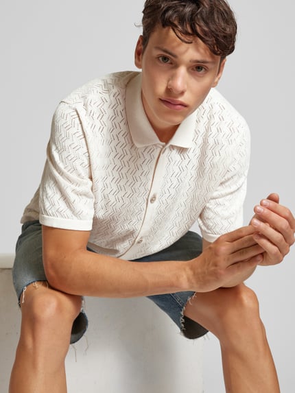 JACK & JONES Regular Fit Freizeithemd mit Lochstickerei Modell 'NOTO' Offwhite 3