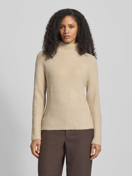 Jake*s Collection Gebreide pullover in riblook met opstaande kraag Ecru - 4