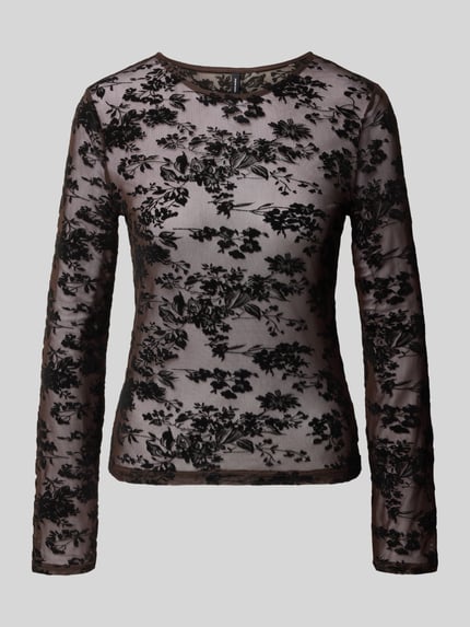 VERO MODA Langarmshirt mit Ausbrenner-Effekt Mesh Black 2
